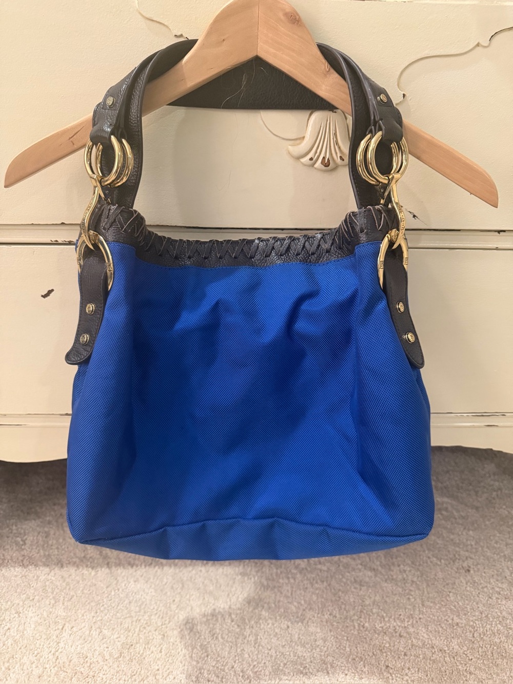 JPK Paris 75 Blue Tote Shoulder Bag with Black Leather Trim
